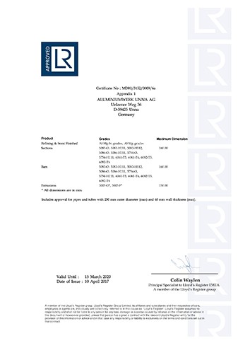 英国劳氏船级社船用铝合金精炼及半成品、-型材、棒材和挤压件制造商认证